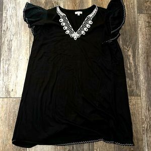 Max Studio peasant dress black with off white embroidery